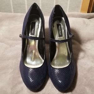 WHBM navy snakeskin heels